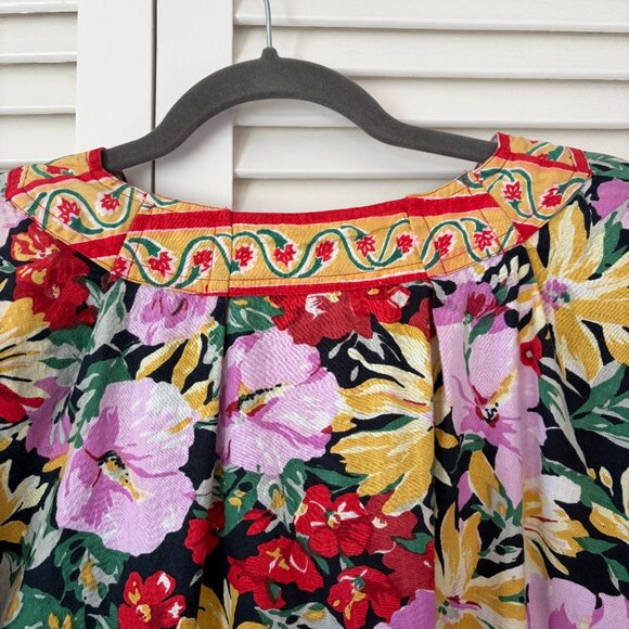 Vintage Christian Dior caftan one size floral bold cotton v-neck pullover - Picture 13 of 15